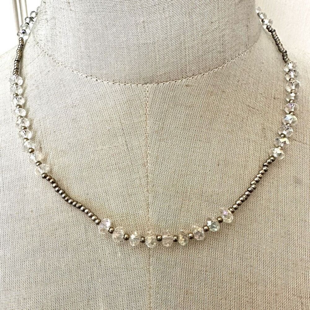 Silver tone clear crystal beaded necklace - Picture 1 of 9